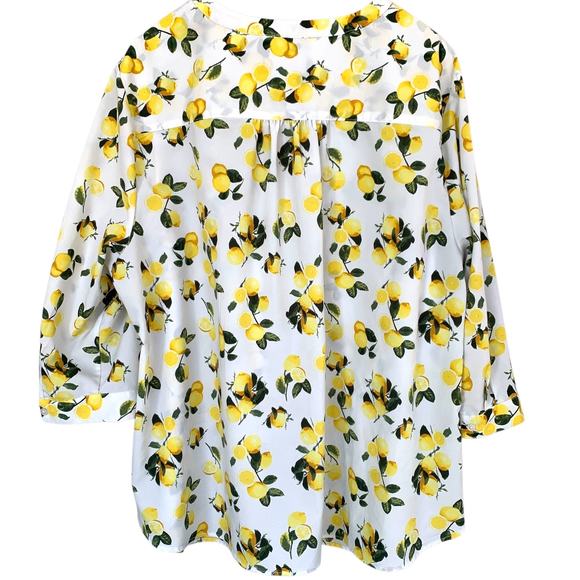 🛍️ Dalia Top Women's Size 2x Colorful Lemons Split Neck Line Tuxedo Pleated Back - Picture 2 of 6